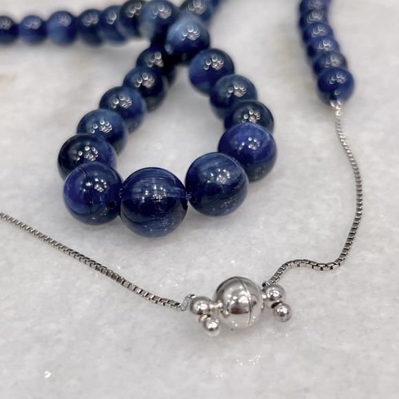 RARE HIMALAYAN Kyanite Beaded Sterling Silver Necklace - Picture 12 of 13